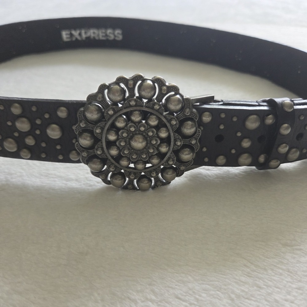 Vintage 90s Y2K Express leather‎ studded belt Leather Belt  SZ. Large Black